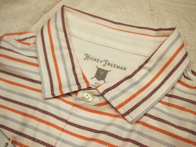 Hickey Freeman Performance Fabric Multi-color Striped Polo Golf Shirt NWT L $94