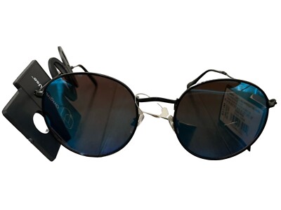 Original use womens New black frame blue metallic round sunglasses