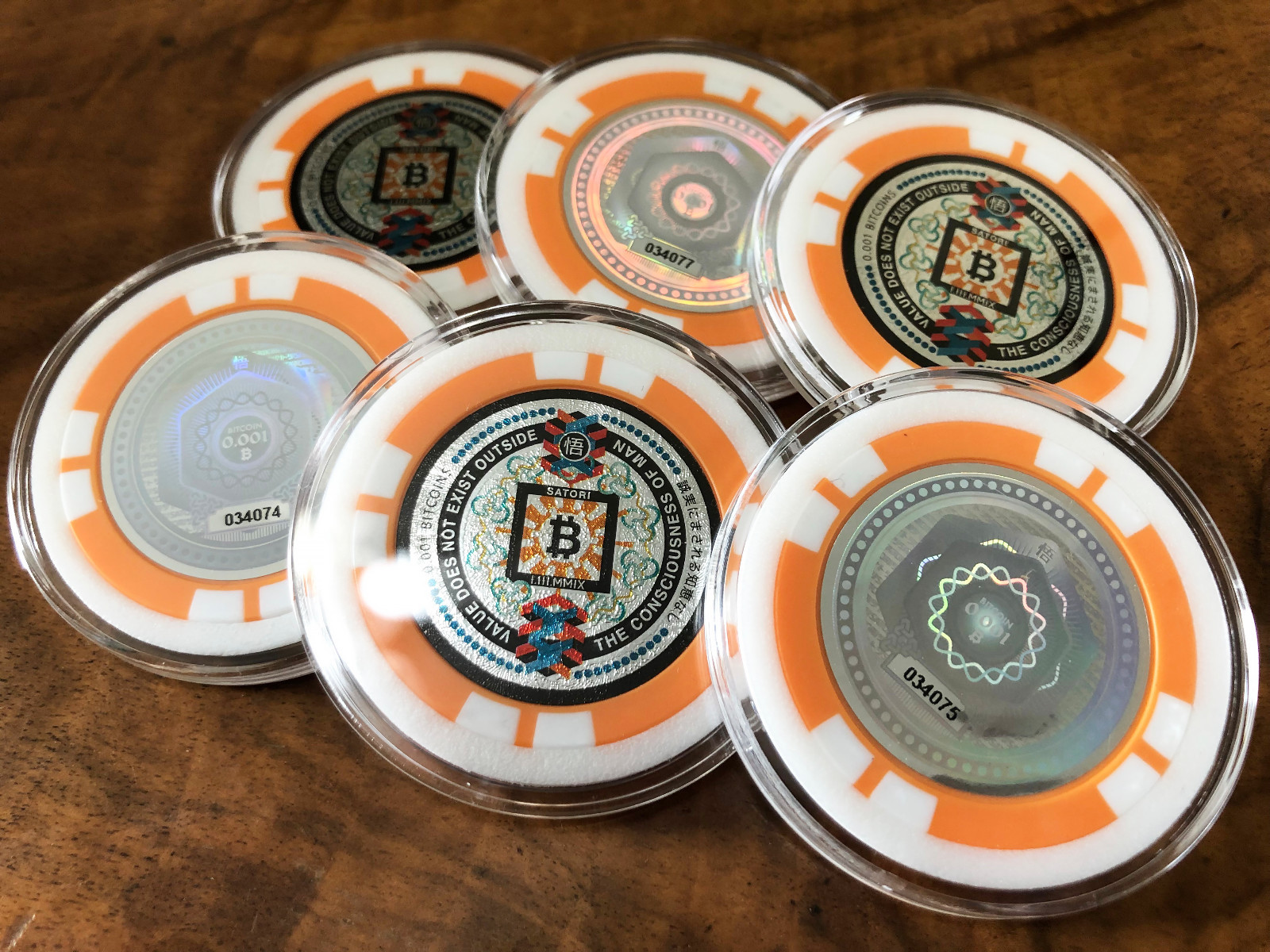 RARE 1st Edition PRE-Fork Satori Roll 25 BTC Bitcoin Chips Coins + Storage Box