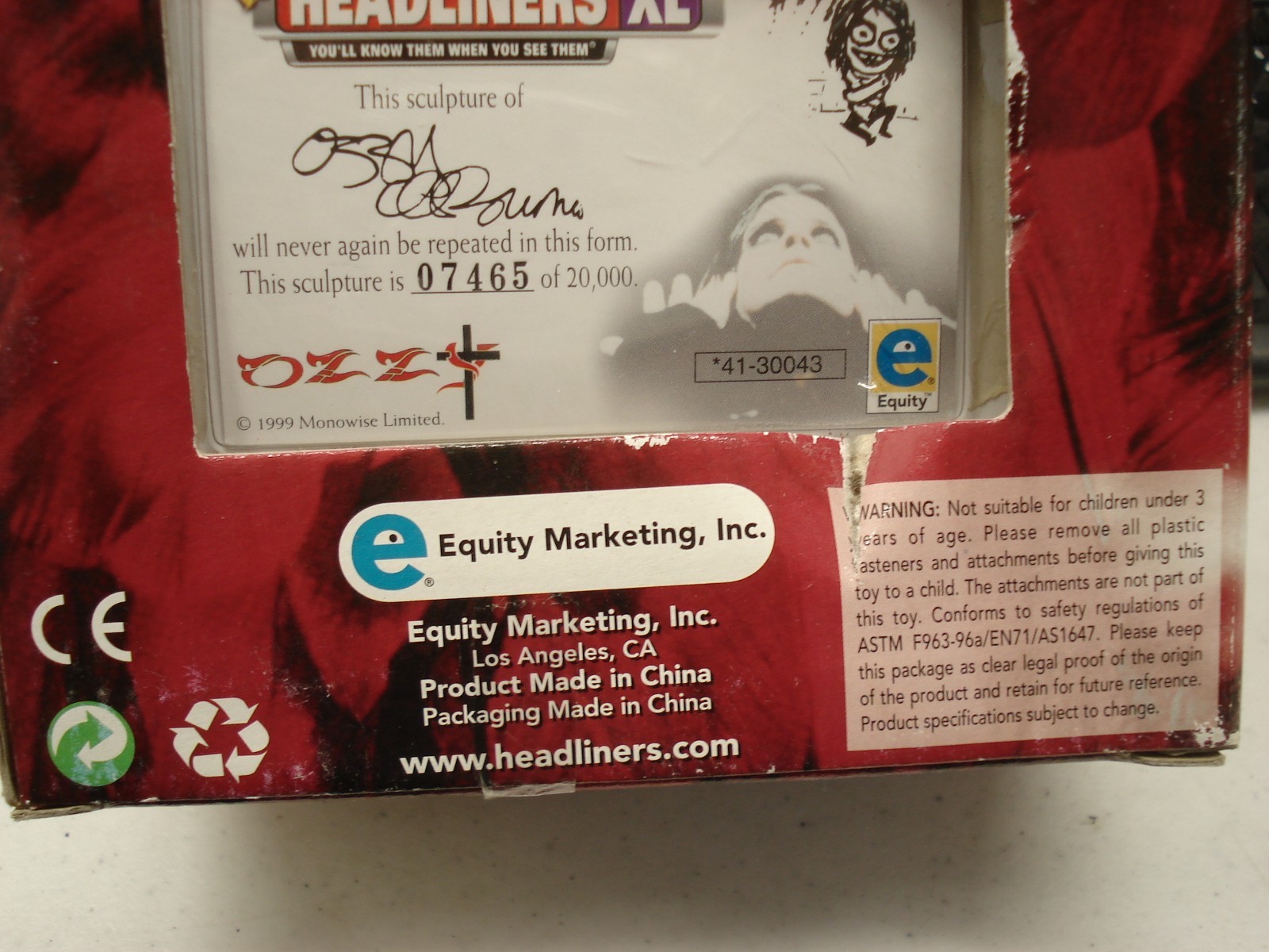 Ozzy Osbourne Rock Headliners XL Figure. NEW, Original Box & Packaging box rough