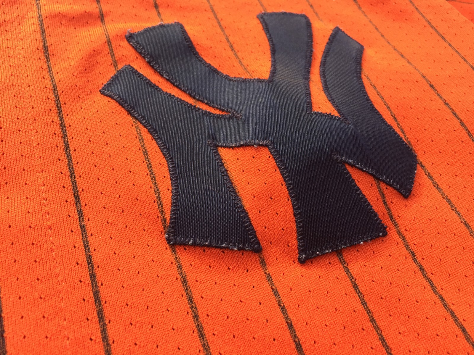 Vintage New York Yankees Jersey Rare Orange with Navy Blue Patch Majestic XL Pin