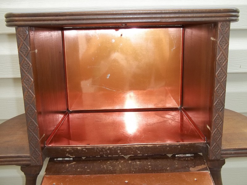 Vintage Wood End Side Table Nightstand Cabinet Copper Lined Cigar