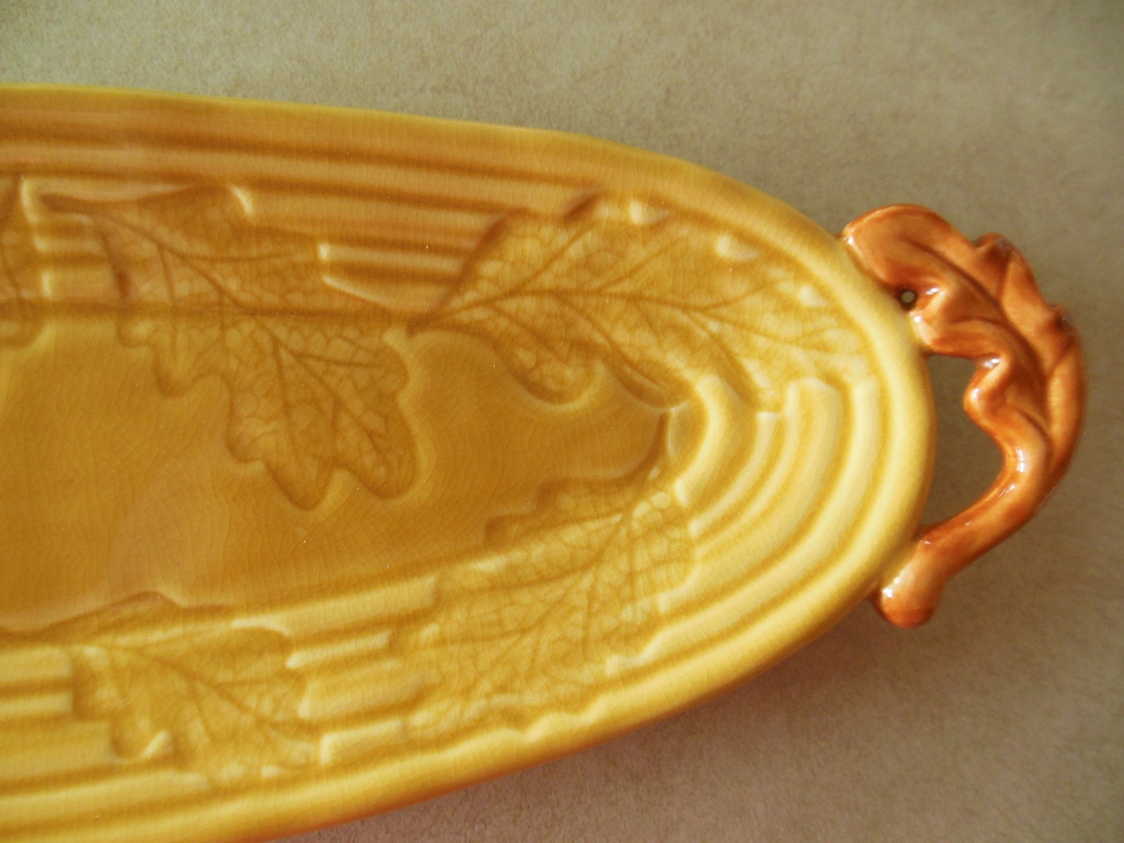Russ Berrie and Co Autumn Leaves Bread Tray Handpainted 13 1/2 inch