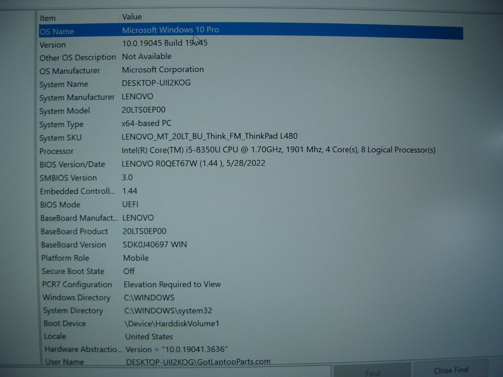 Lenovo ThinkPad L480 14" FHD i5-8550U 8GB RAM 256GB SSD Win 10 Pro - Thumbnail 5
