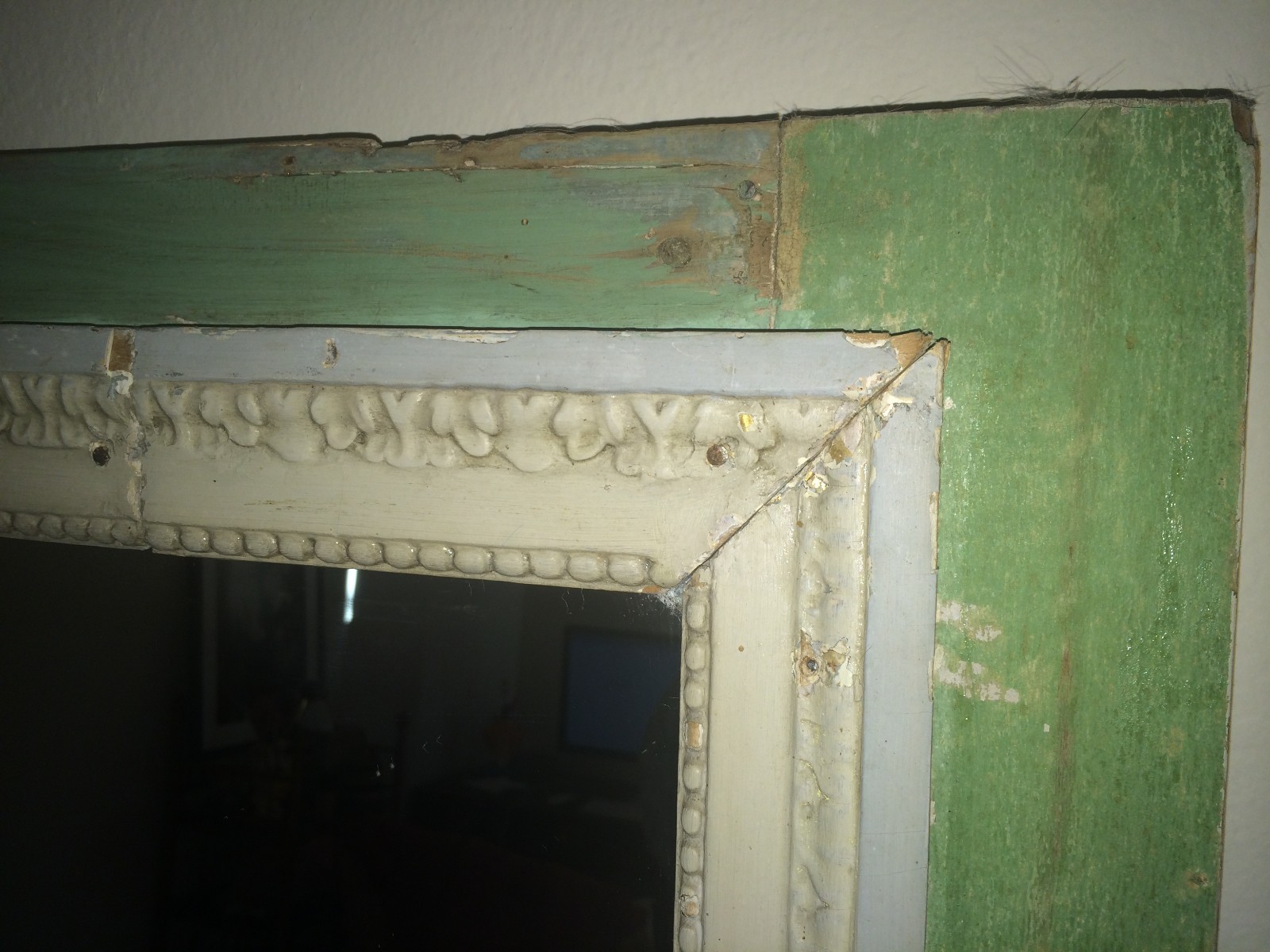 19c French Antique Green Market Spit Mirror