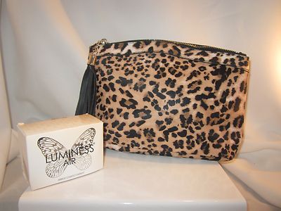 Luminess Air 11x7 Leopard Print Canvas Coated Pouch Makeup Foundation Travel bag