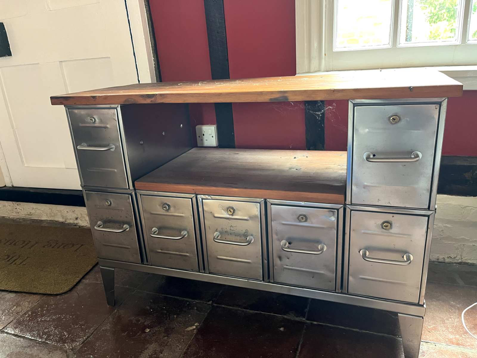 Industrial TV cabinet with filing cabinet draws