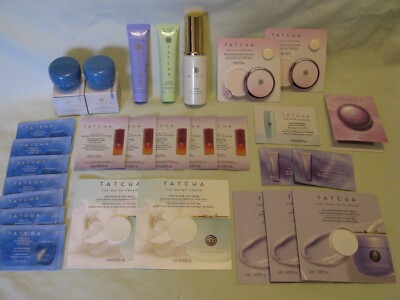 Tatcha 28 Piece Travel & Sample Lot Cleansing Oil, Silk Primer, Indigo Cream Etc