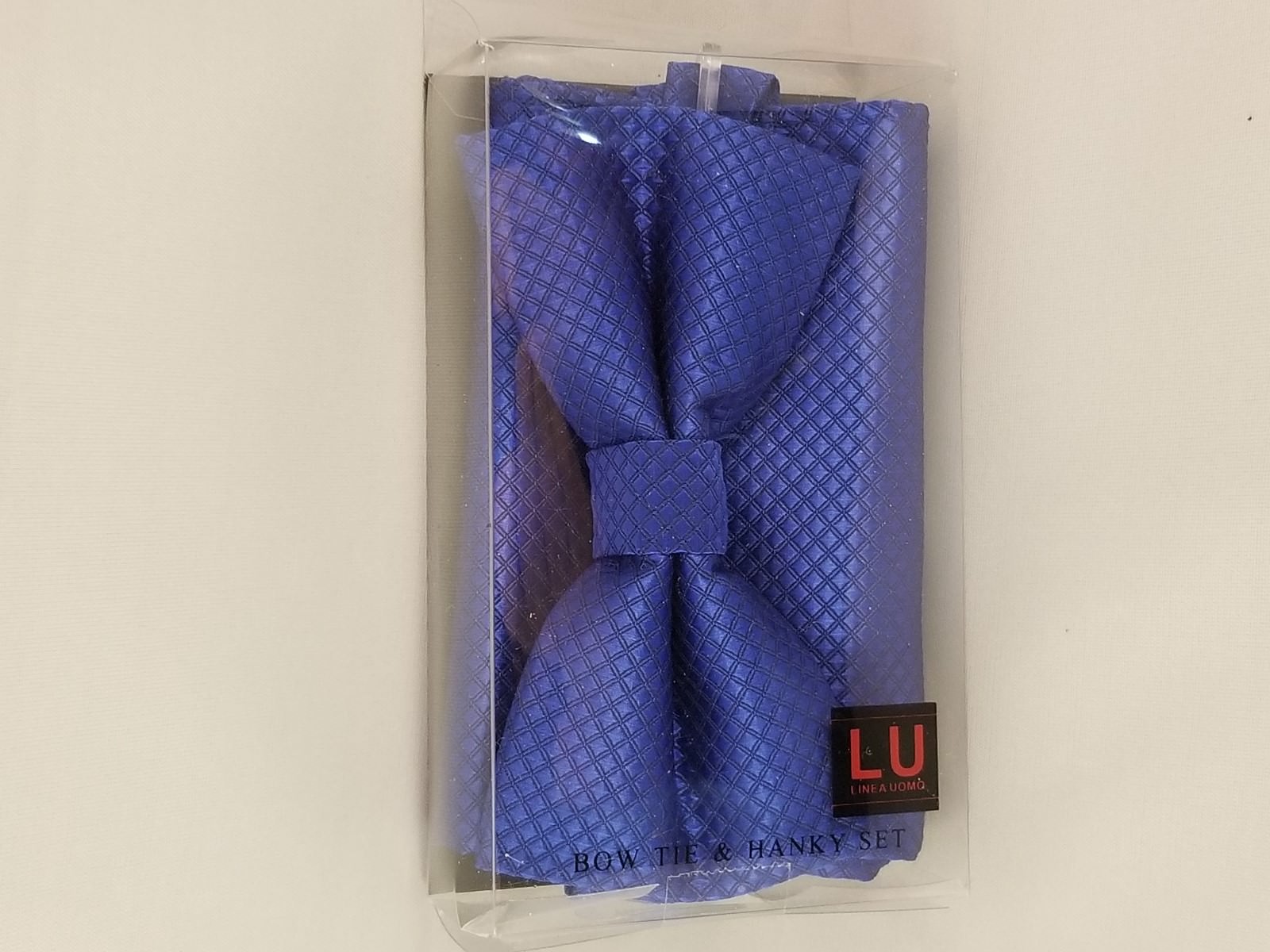 Linea Uomo (LU)  Blue Adjustable Bow Tie & Hanky Pocketsquare Set NEW in Box   >