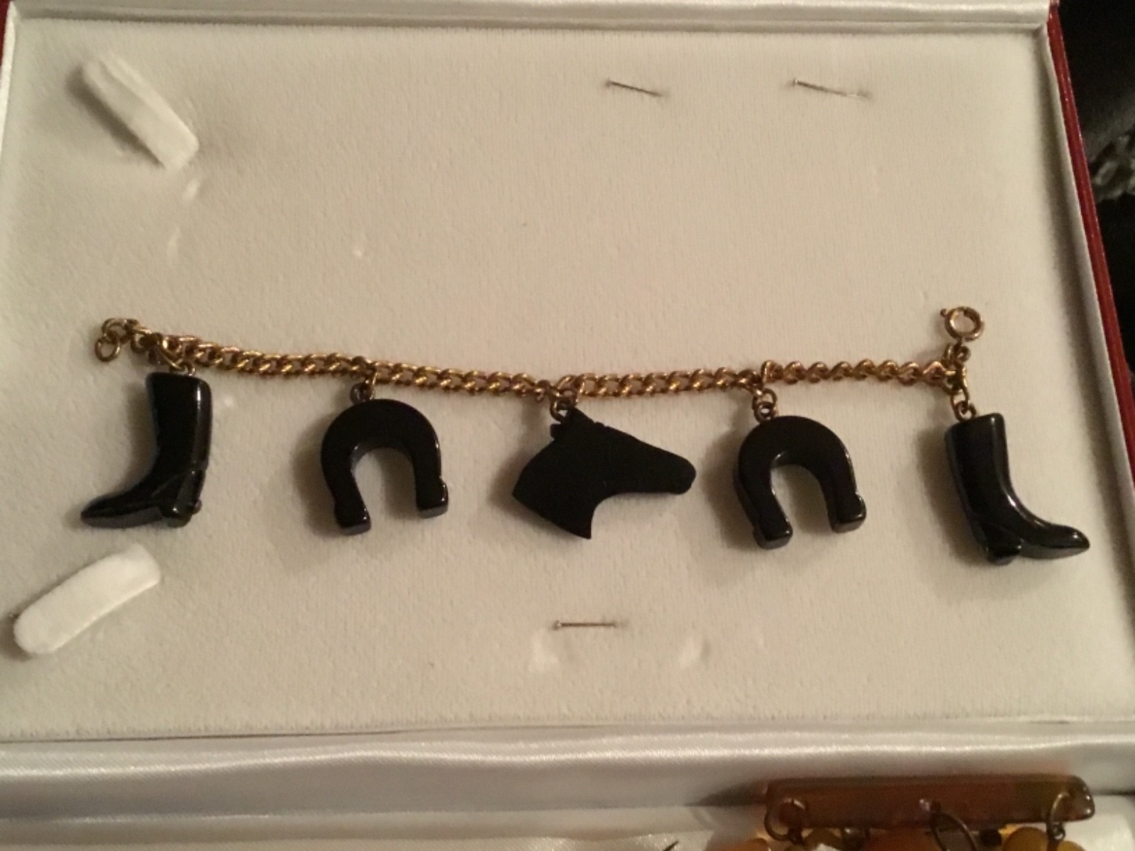 Vintage Bakelite Horse charm bracelet Equestrian rare Black