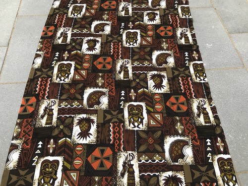 Vtg 2.5 Yds 60s Hawaiian Shirt Fabric Tiki Tropical Design Cotton