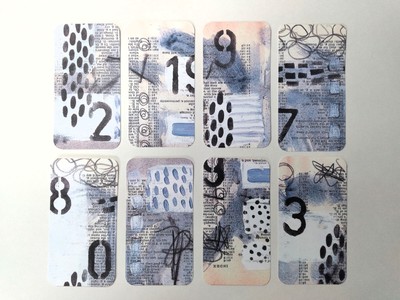 8pc Inky Grunge Tags Black White Gray Junk Journal Book Paper Collage 2 x 3-3/4''