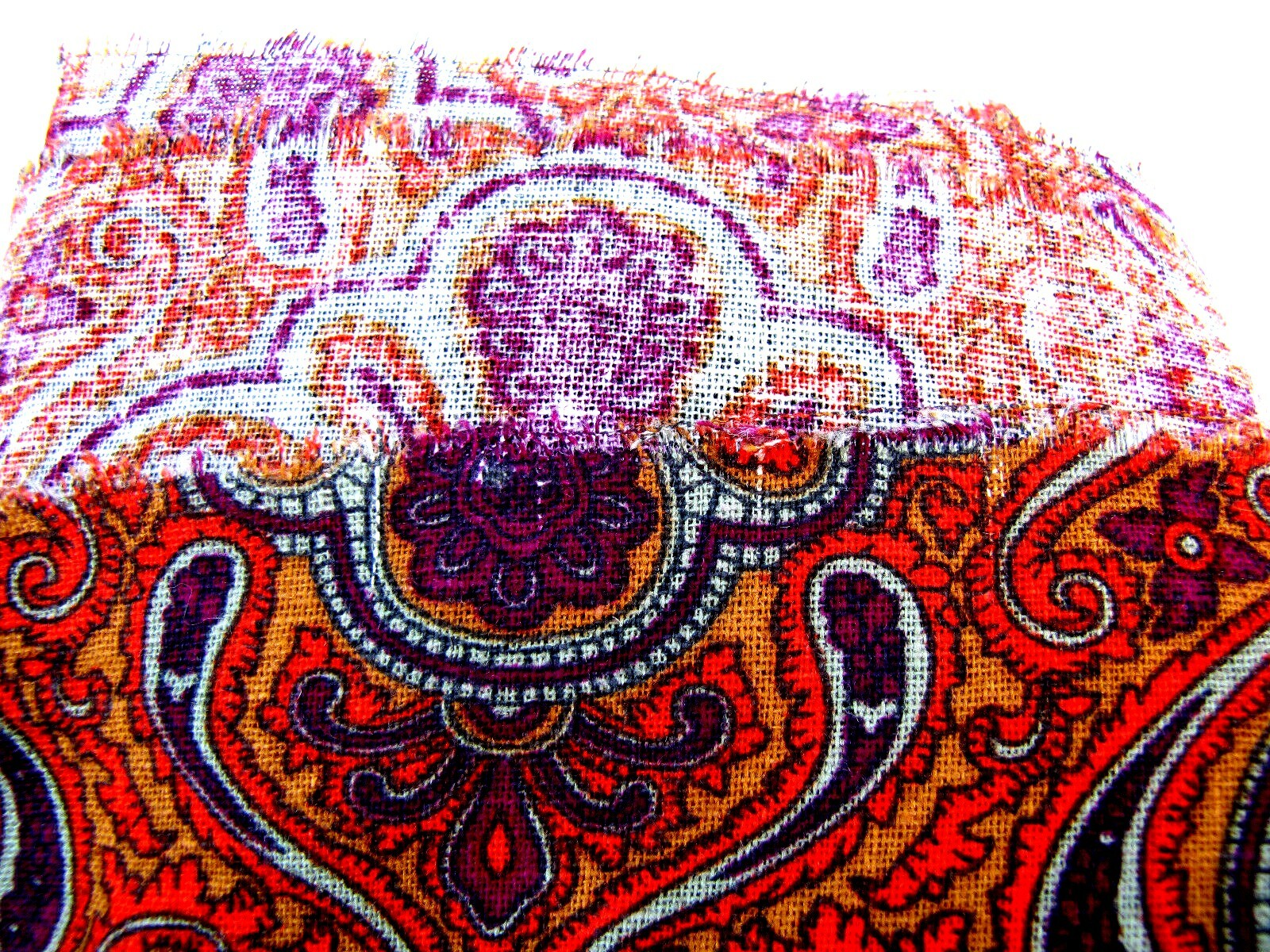 VTG Cotton Fabric Boho Paisley Rust Purple Orange Home Decor Fashion 2.75 yds