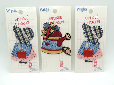Vintage Lot of Wrights Iron On Patches Patchwork Girl & Watering Can Flowers NEW