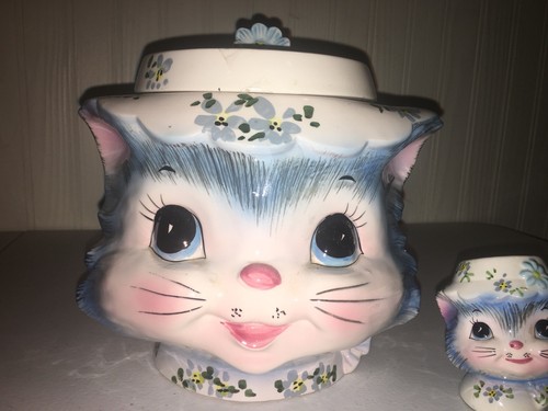 Vintage Lefton Miss Priss Cat Cookie Jar With Shakers EXCELLENT