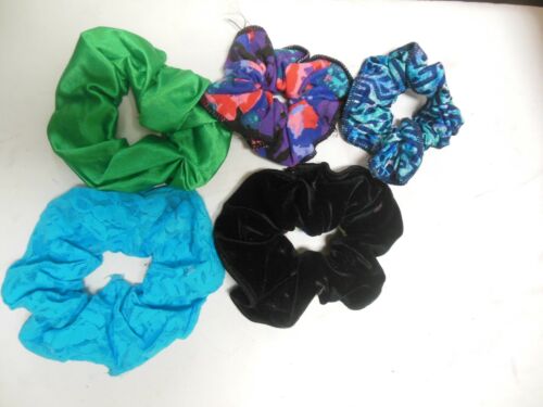 lot of 5 scrunchies Various prints & fabrics adult sizes (or child thick hair)