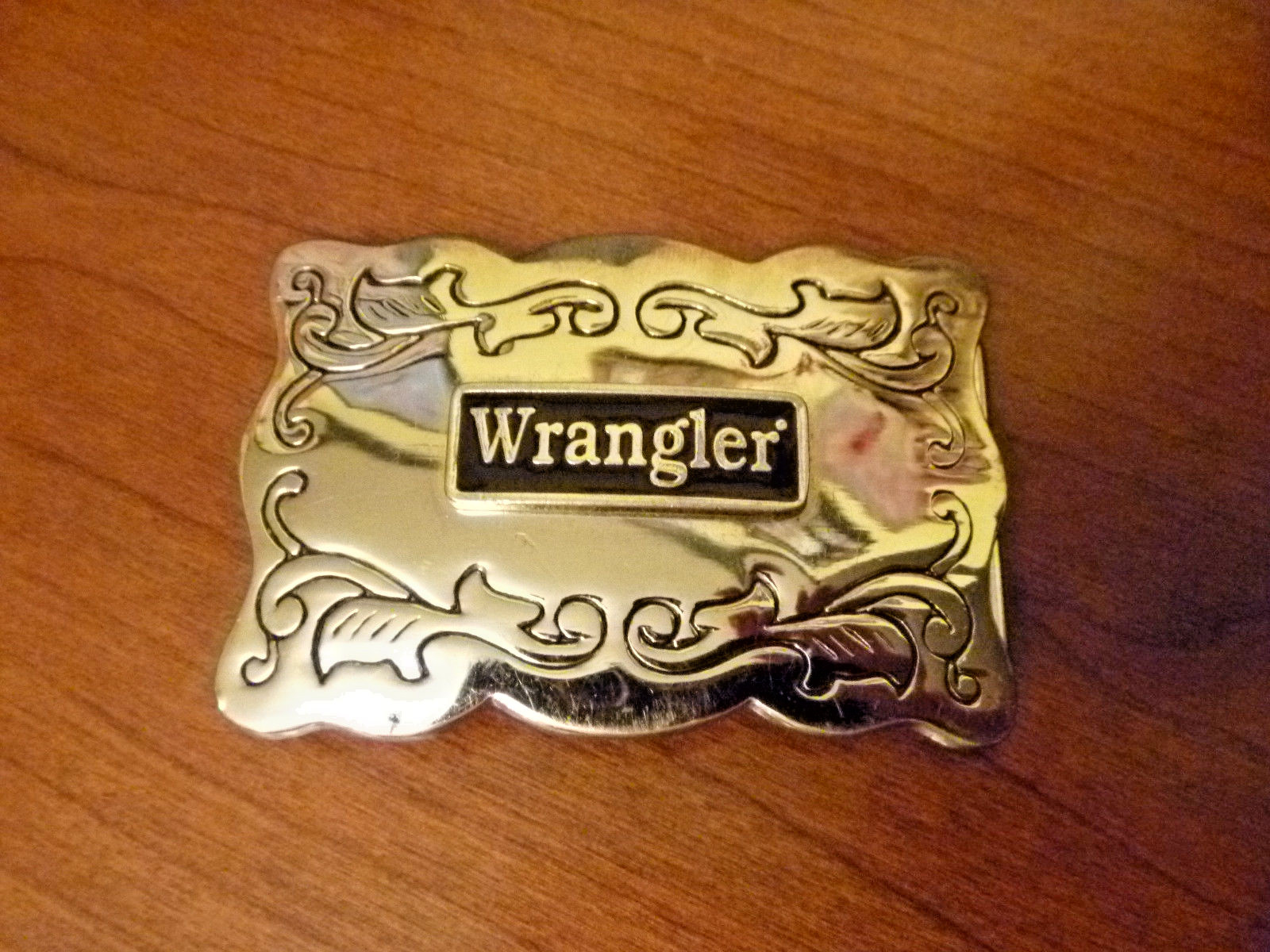 SILVER WRANGLER BELT BUCKLE engraved silvertone RECTANGLE replacement stud