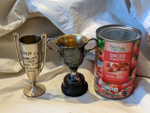 Lot of 2 1927 1928 Silverplate Bowling Trophy GMP Co High Tota...