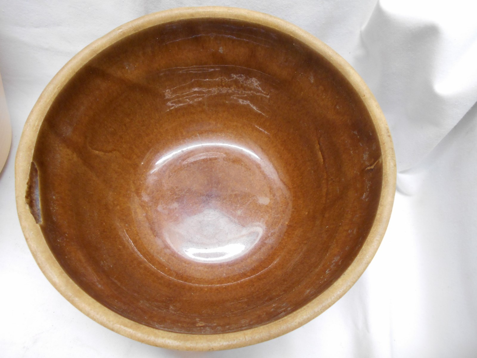 vintage brown crock mixing bowl USA 8 In. banded