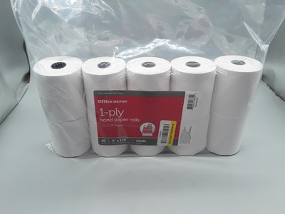 Office Depot 1-Ply Paper Rolls, 3in. x 128ft, White, Pack of 10, 109023
