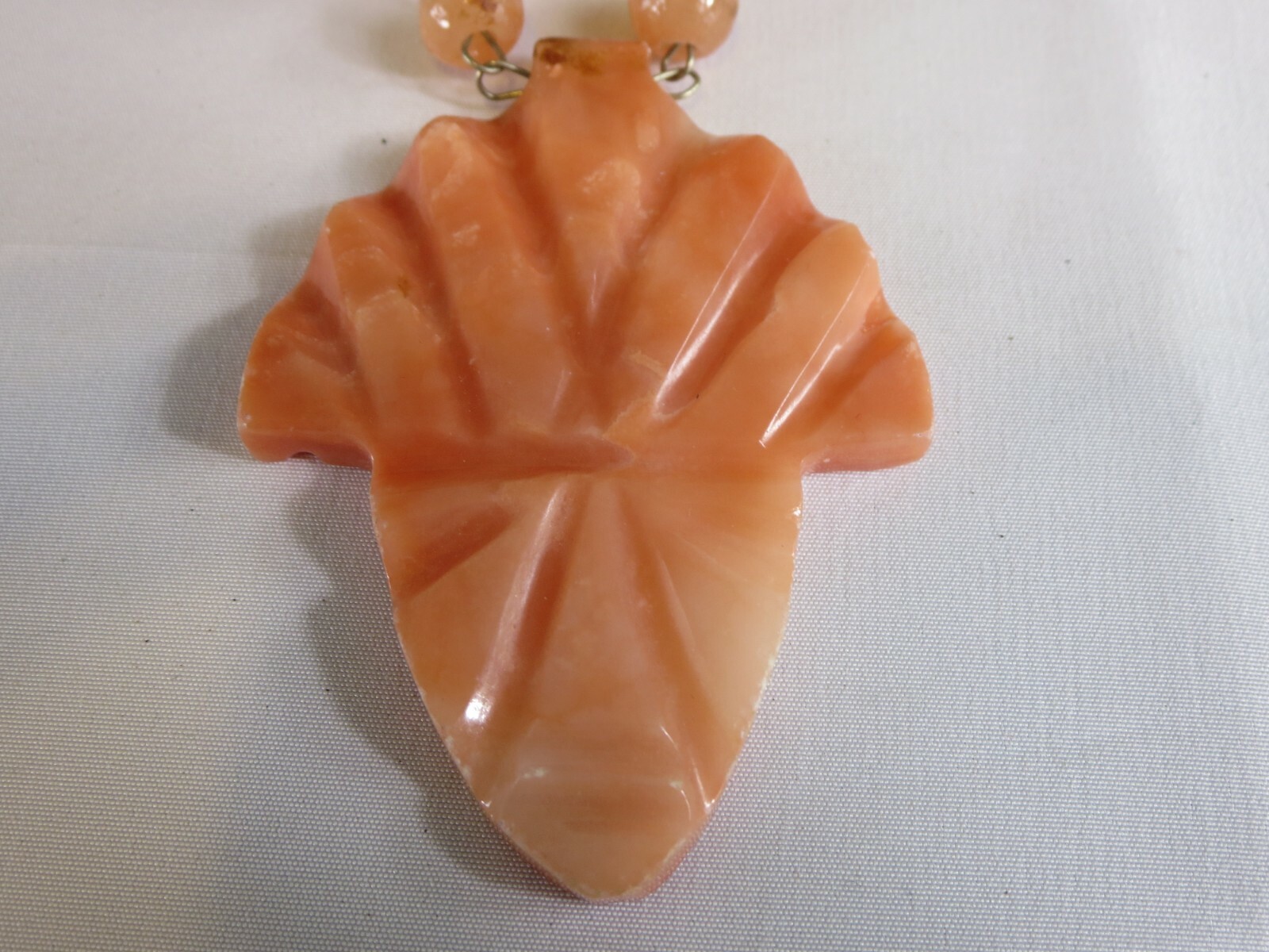 VINTAGE PINK ROSE QUARTZ BEAD NECKLACE/ HAND CARVED MASK 24