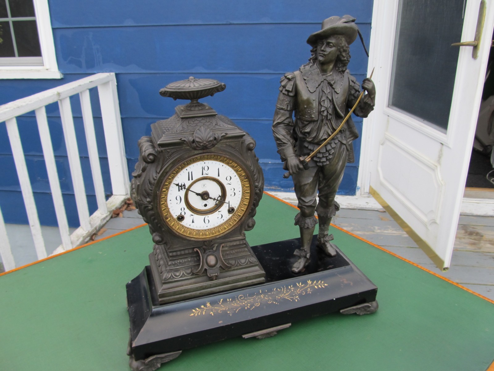 LG Antique Florenz Kroeber ARIZONA Aesthetic Movement Spelter Mantel Clock 20