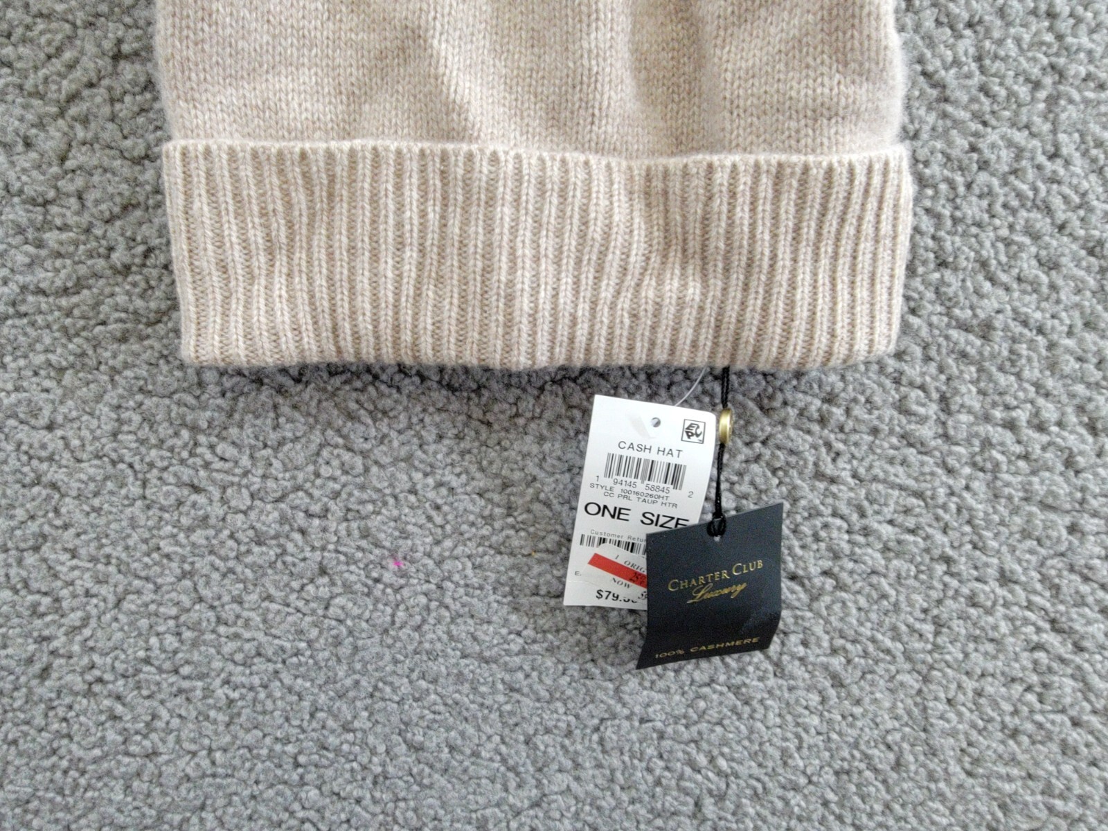 Charter Club 100% Cashmere Cuffed Beanie Women's One Size Taupe Heather - Picture 4 of 14