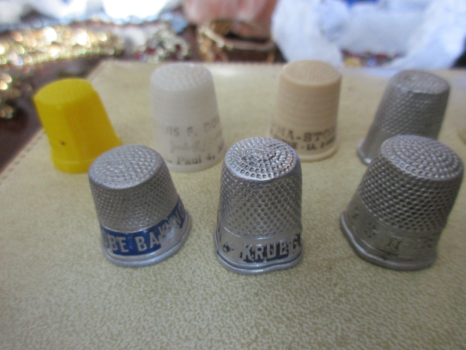 VINTAGE Thimble Lot Of 12 Advertising Perma Stone IH/Komo Flour Westfield Ma  1