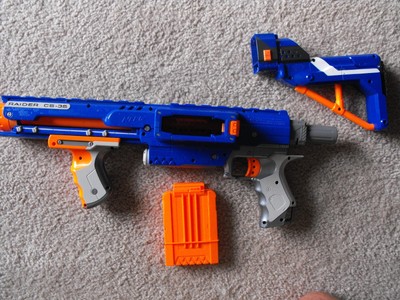 NERF N-Strike Raider CS-35 Blue with Stock & Ammo Clip - WORKS - FREE SHIPPING