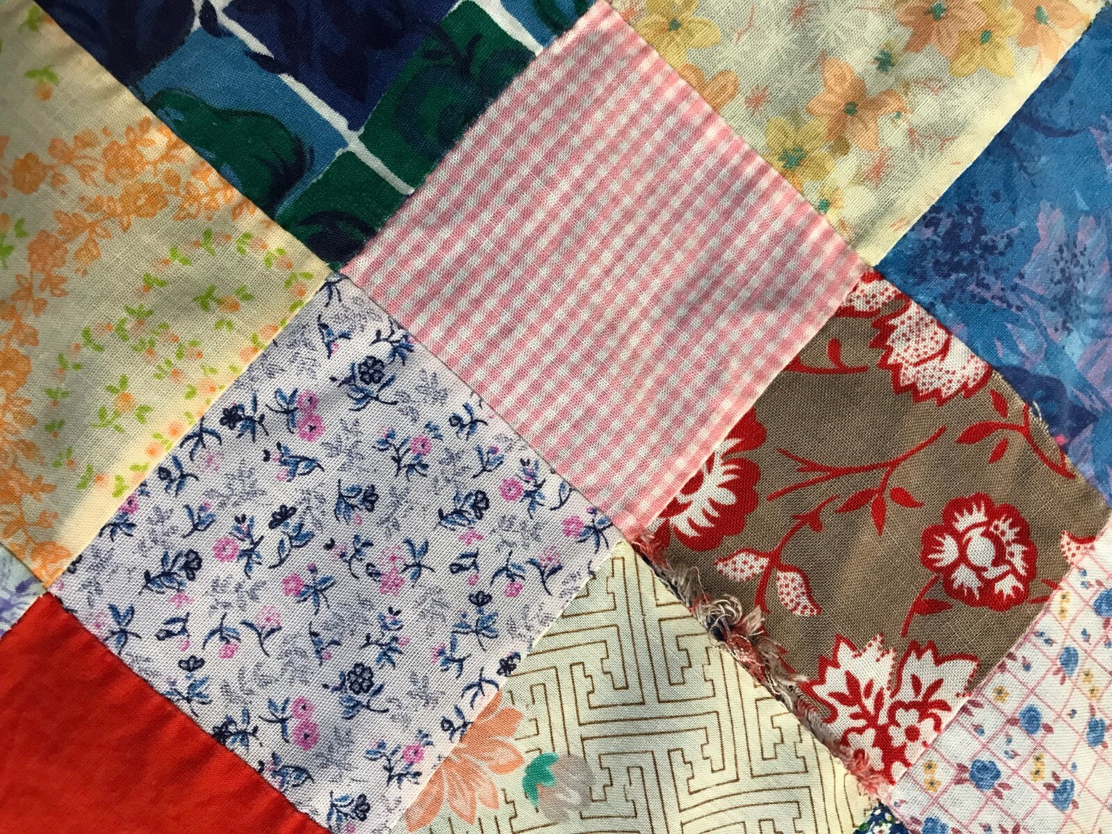 Vintage Mid Century Patch Quilt Half Apron with Rick Rack Edging Blue Back