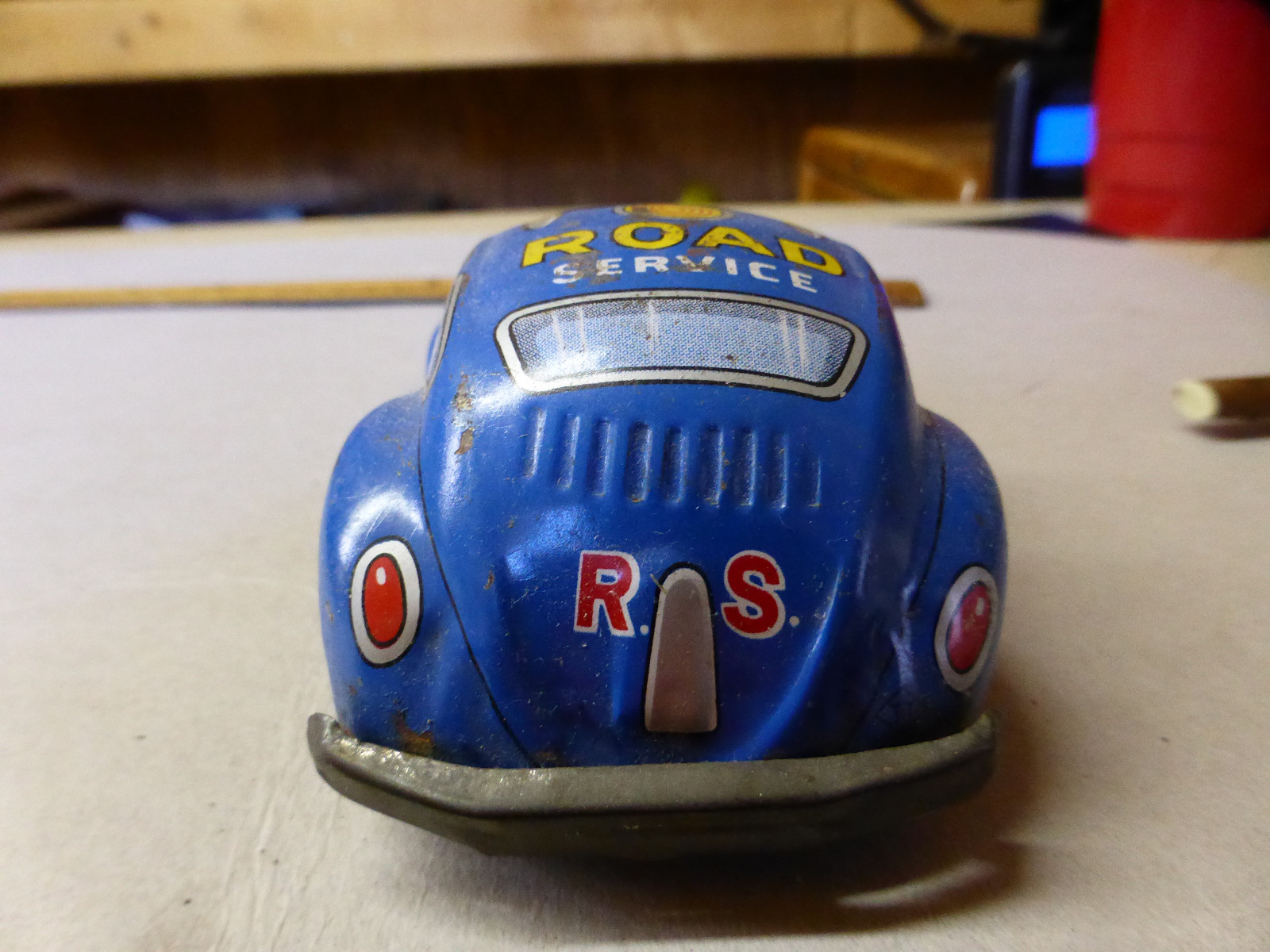 Vtg Friction Tin VW Bug Beetle Road Service Car Litho Endoh Japan Volkswagon