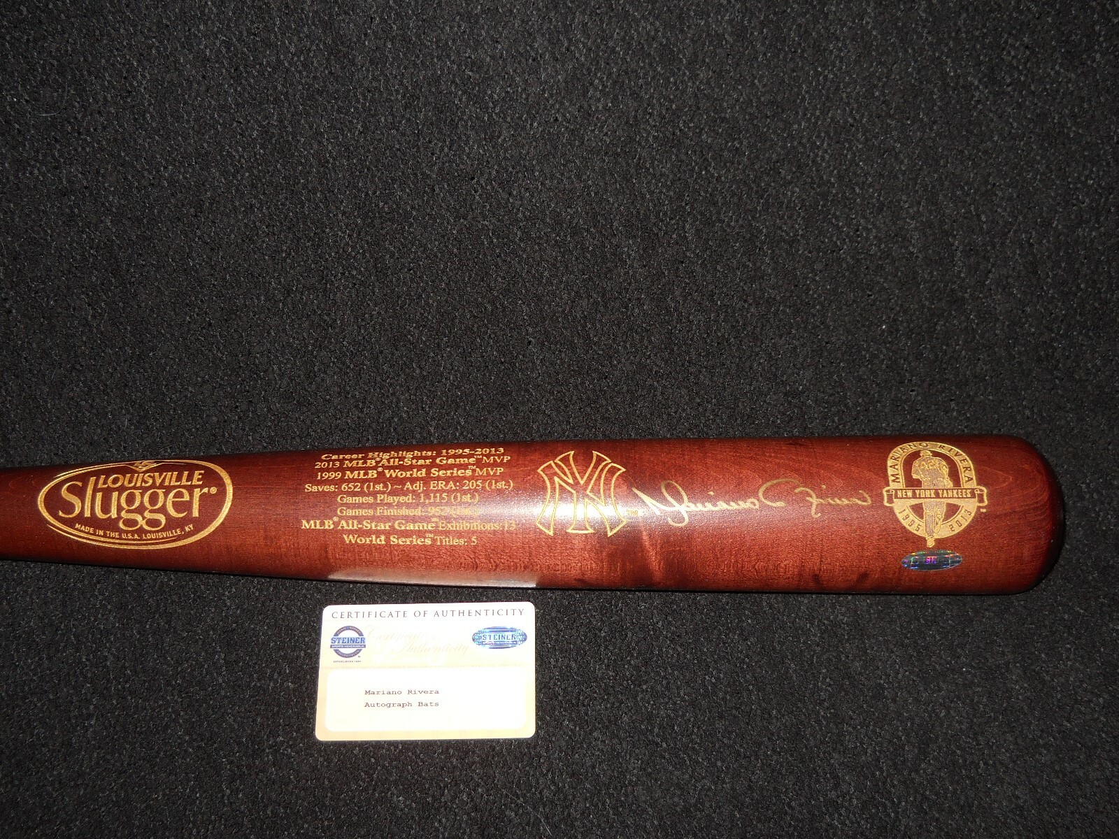 MARIANO RIVERA AUTOGRAPH LTD EDITION 652 RETIREMENT BASEBALL BAT STEINER SPORTS