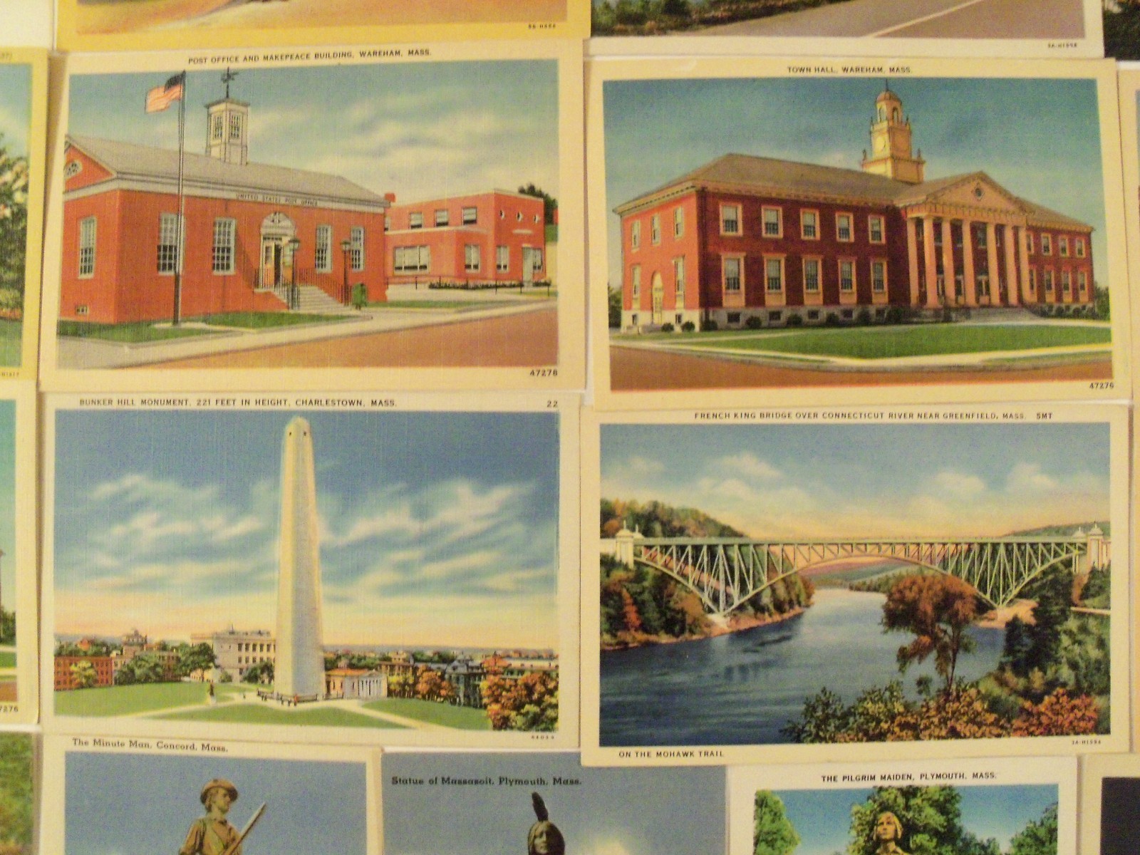 MASSACHUSETTS, MASS. MA. LINEN 28 UNPOSTED POSTCARD LOT WWII & PRE-WWII ERA #100