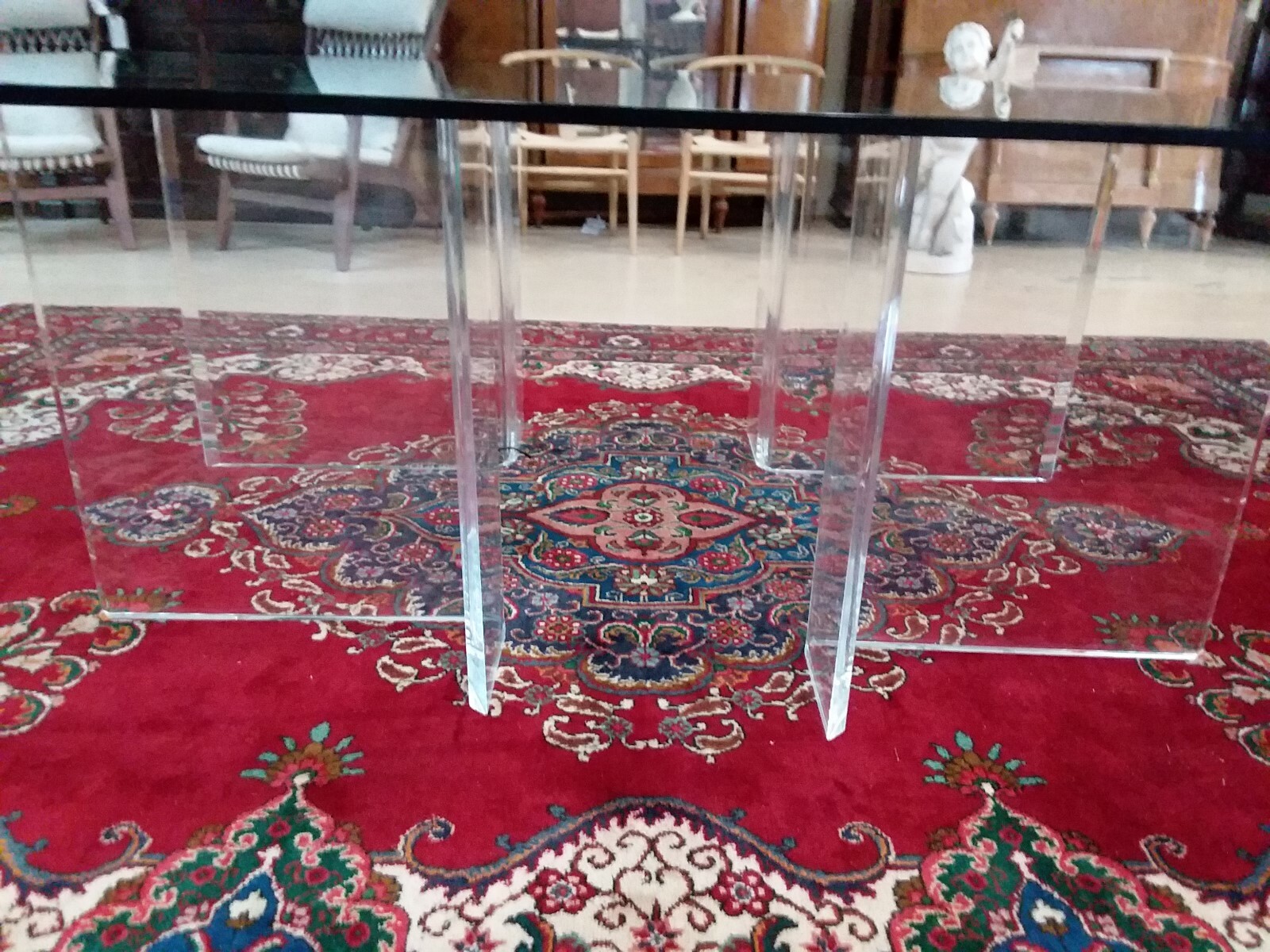 Midcentury Style Lucite Base Table with thick Glass Top. Stunning