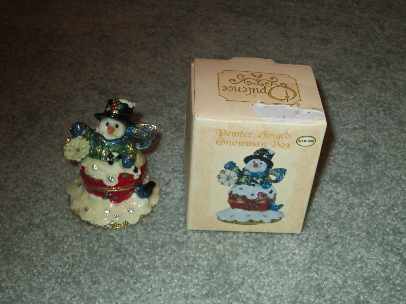 NEW OPULENCE PEWTER HINGED SNOWMAN BOX - VERY PRETTY CBOCS