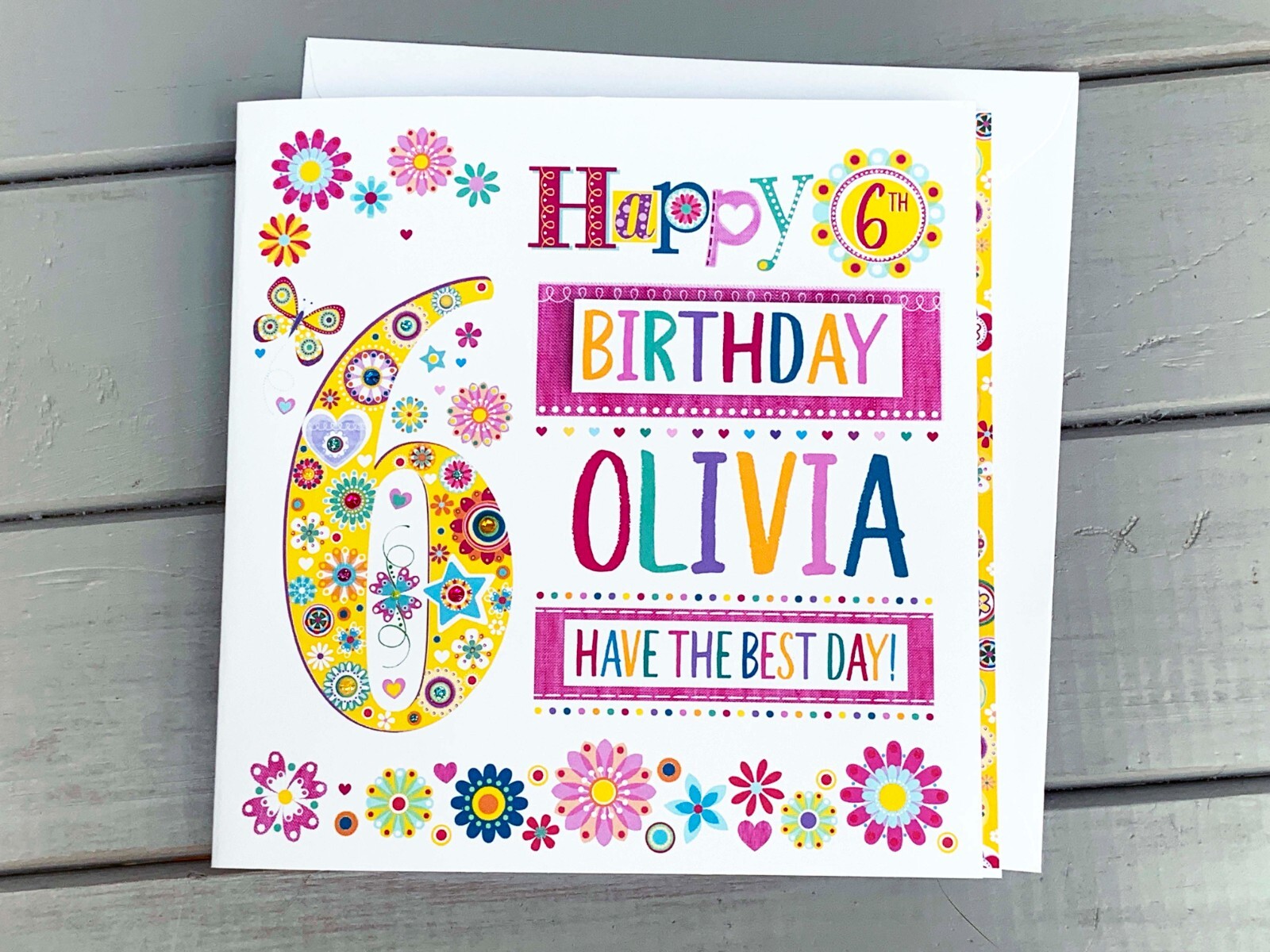 Personalised Happy 6th Birthday Card, age 6 girl, special 6 Personalised Happy 6th Birthday Card, age 6 girl, special 6