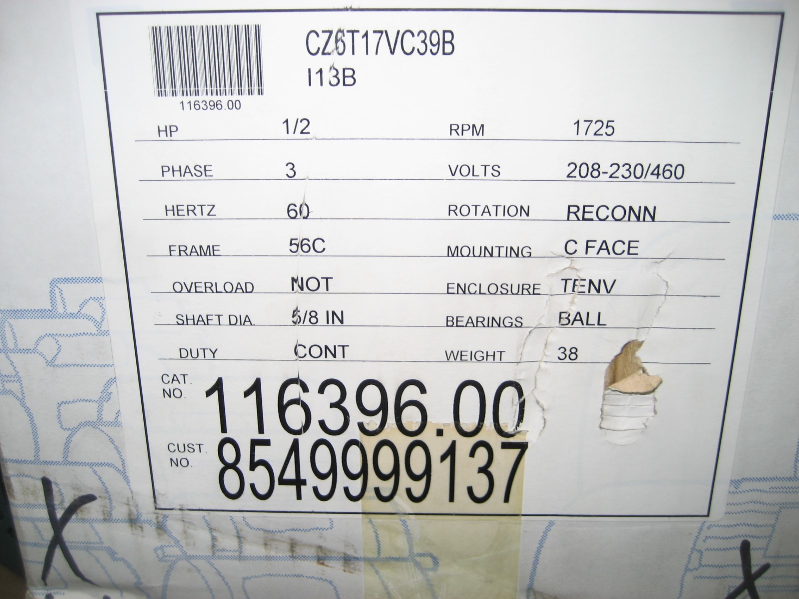 STAINLESS STEEL WASHDOWN MOTOR 12 HP MARATHON