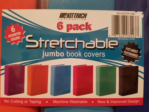 JUMBO Stretchable Book Covers 6 Pack Solid Colors Machine Washable