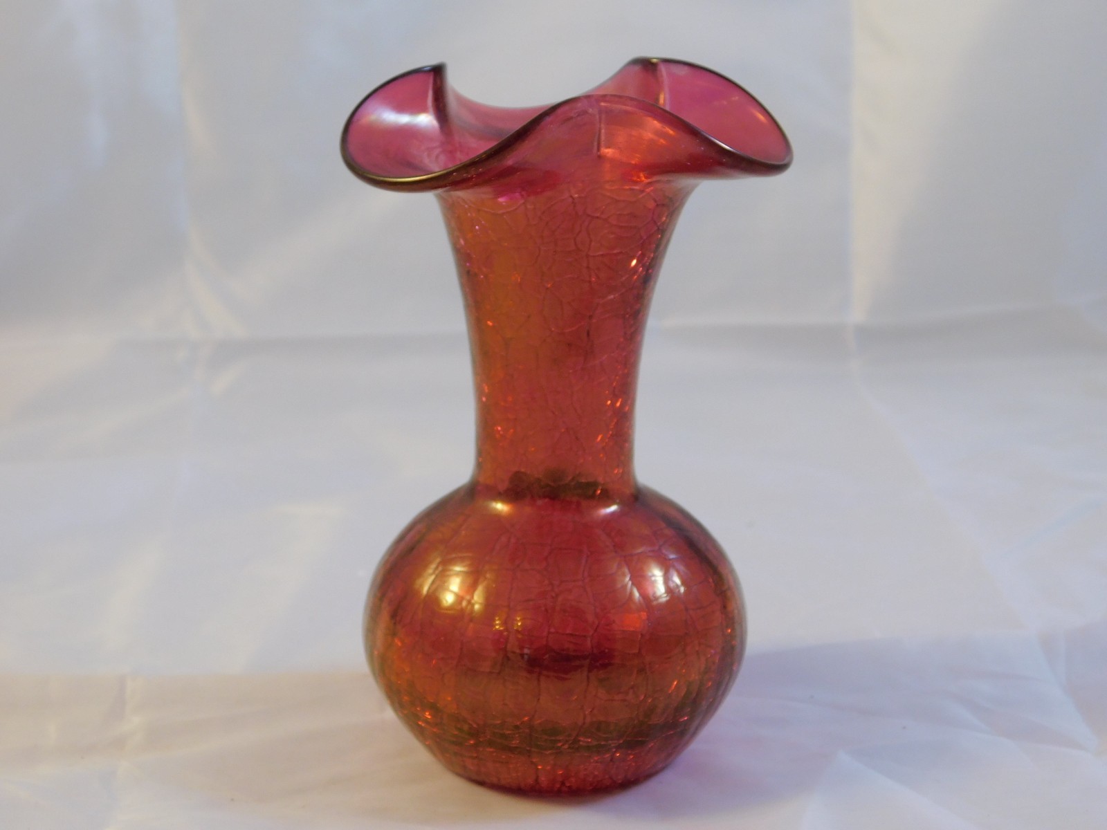 Hand Blown Cranberry Crackle Glass Small  Bud Vase