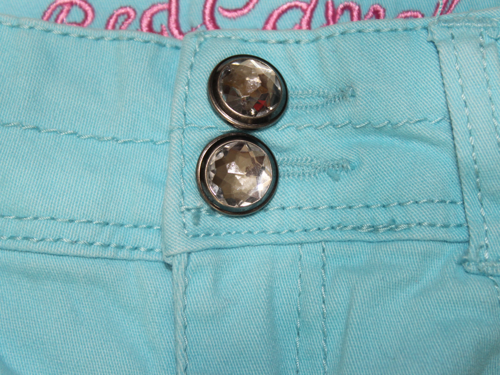 Red Camel Girls 10 Baby Blue Pants Jeweled Front Buttons Pockets Cotton Spandex