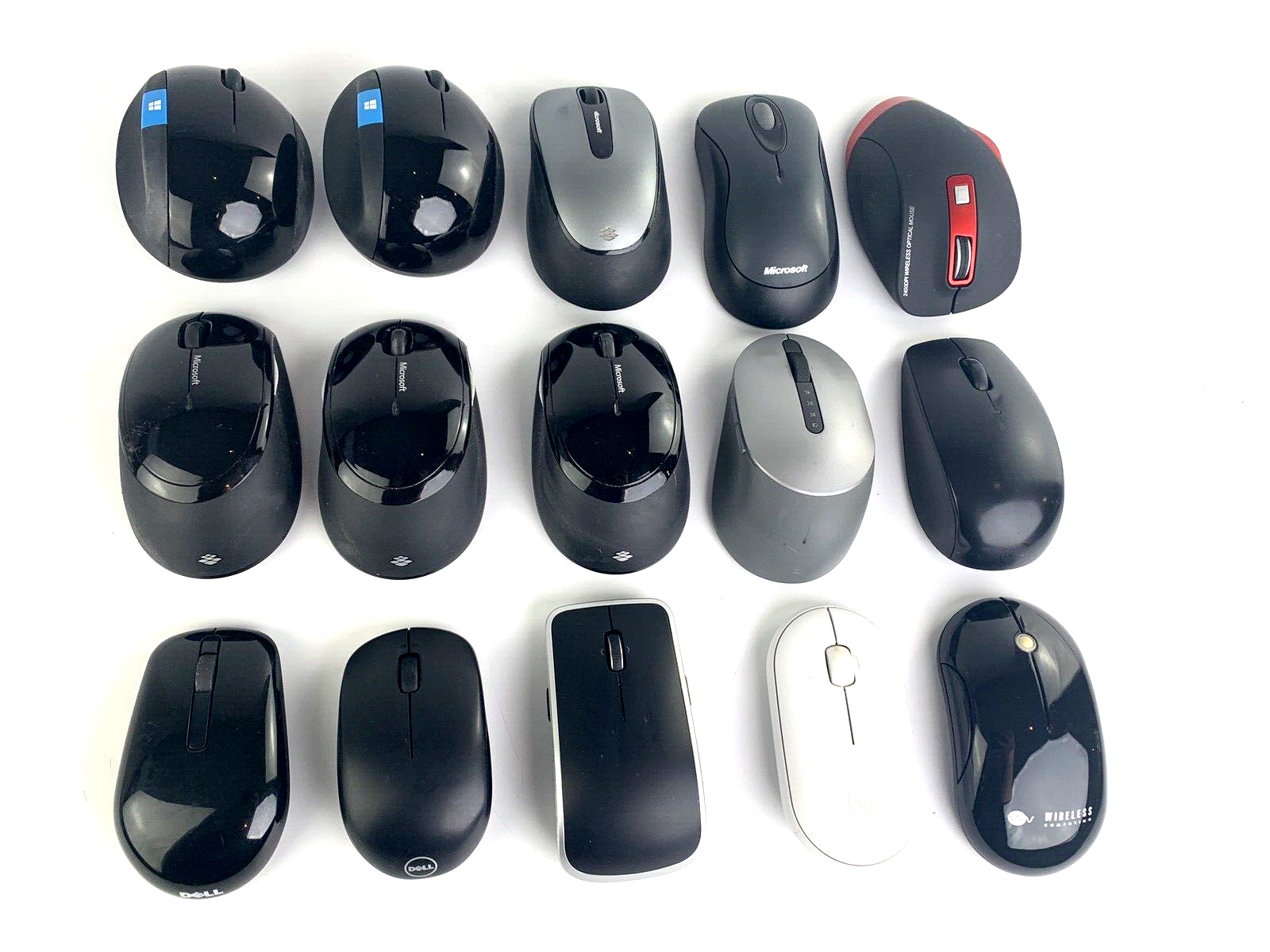 Mixed Lot of 15 Dell, Microsoft, Logitech, etc Wireless Mice w/o Receivers