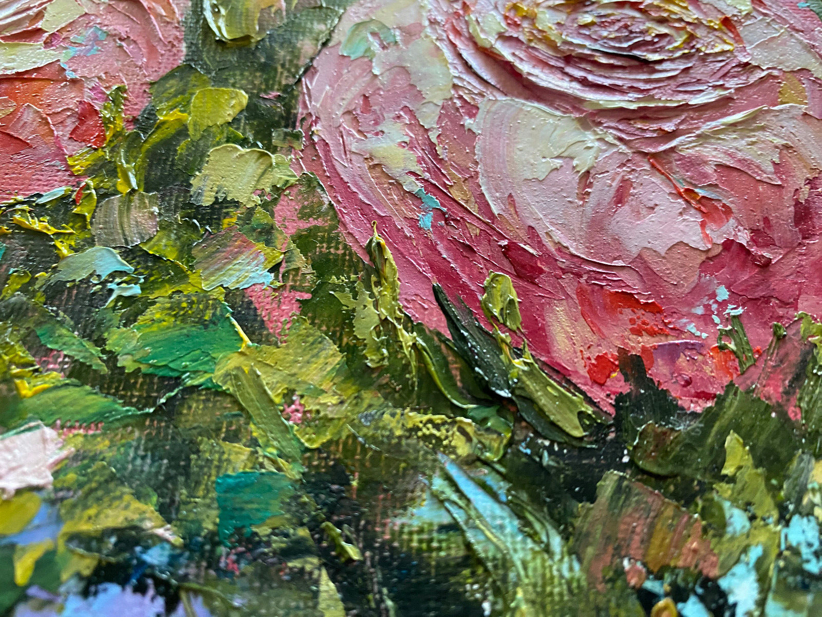 ORIGINAL OIL Painting ROSES FLOWERS  impasto 10"x 8" by Olga Diduh.