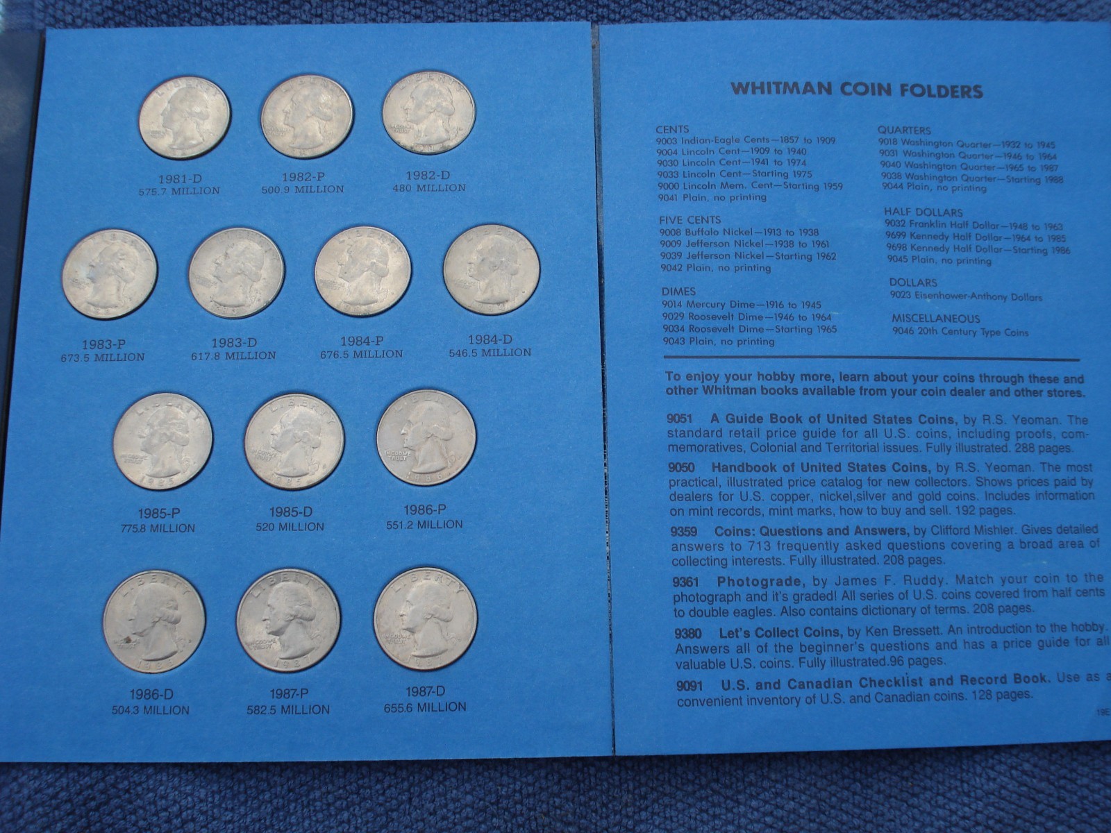 WHITMAN COIN COLLECTIONS.QUARTERS COMPLETE. ROOSEVELT DIMES  JEFF NICKELS NOT