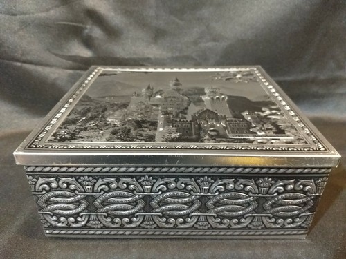 Vintage German Embossed 3D Tin Metal Box Schloss Neuschwanstein Castle Palace