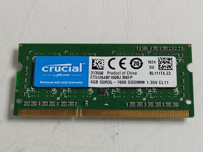 Lot of 2 Crucial 4 GB PC3L-12800 (DDR3-1600) 1Rx8 DDR3L Laptop RAM