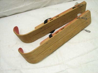 Vintage Peters Co Children's Wooden Ski Skates Snow Shoe Attachment Wood Child