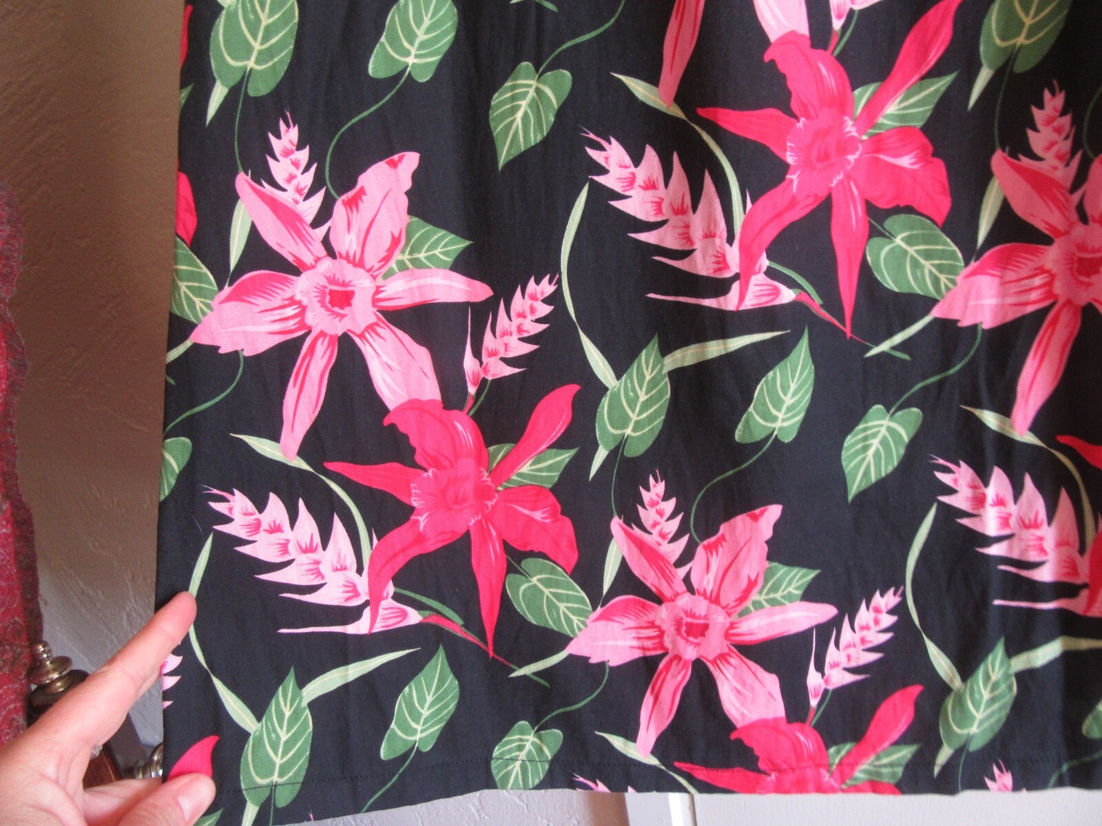 Field Manor Black Red Pink Floral Tropical Print Silk Blend Maxi Skirt, Large