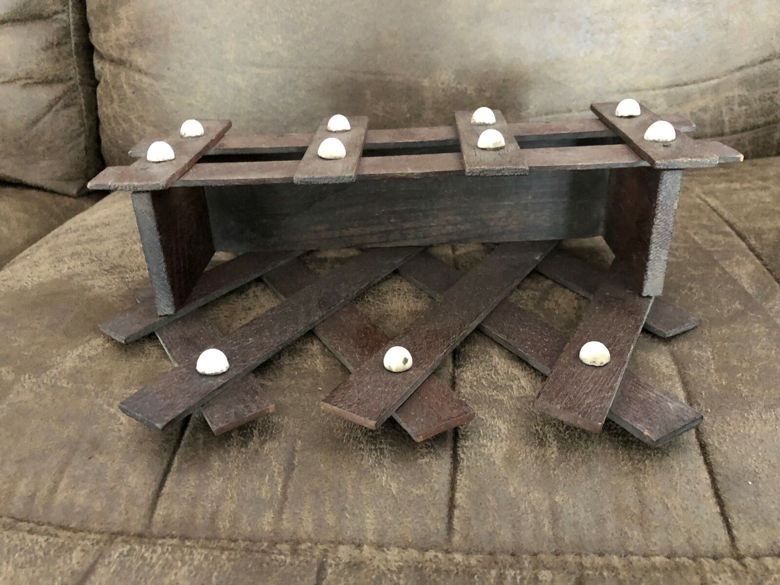 Antique Victorian Lattice Wall Pocket w/ Porcelain Buttons