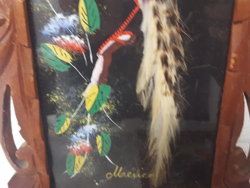 Vintage Mexico Feathercraft Hand Painted Bird Pictures Carved Frames Set Of 2