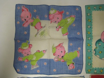 Vintage Children's Hankie Lot NURSERY RHYMES Pigs Elephants Bear at Carnival